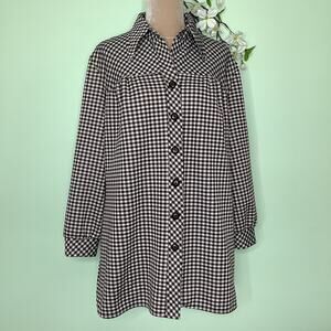 Vintage Dagger Collar Yoked Button Shirt Double Knit Plaid Volup Plus Berkshire